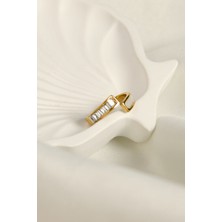 Bir Tarafı Taş Bir Tarafı Baget Taşlı Ayarlanabilir Çelik Yüzük