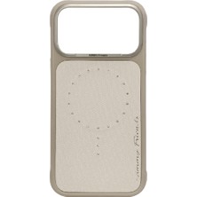 iPhone 17 Pro Uyumlu Magsafe Özellikli Keten Kumaş Taş Detaylı Magnetic Fashion Kılıf 14