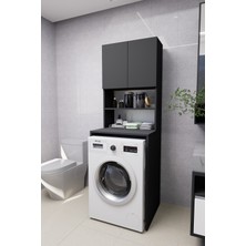 Verani Çamaşır Makinesi Dolabı Banyo Kiler Çift Kapaklı Arkalıklı Dolap Antrasit 180X65X30