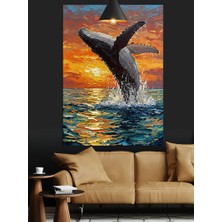 Okyanusta Zıplayan Balina Dekoratif Kanvas - Mdf Ahşap Tablo