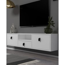 1309DROPCT-1 Duvara Montaj Tv Sehpası Beyaz-Siyah Kulp