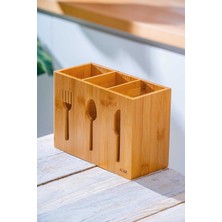 Bambu Çatal Kaşık Bıçak Standı 23 Cm, Şık ve Dayanıklı Mutfak Aksesuarı