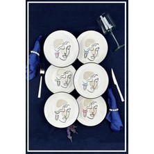 El Yapımı Beyaz Seramik Pasta Tabağı 6'lı Set