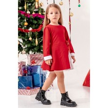 Fiyonk Detaylı Kız Çocuk Noel Elbise