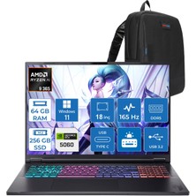 Acer Nitro 18 Aı Amd AN18-AMD Ryzen™ Aı 9 365 64GB Ddr5 256GB SSD 8GB/RTX5060 115W 18" Qhd+ 2560 x 1600 165 Hz IPS  WIN11HOME Gaming Bilgisayar. NHQYHEY001H16+ZETTAÇANTA