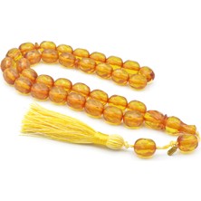 Hakkı Usta Imzalı Beyzi Kesim Fasetalı Dev Boy Sarı Sıkma Kehribar Tesbih