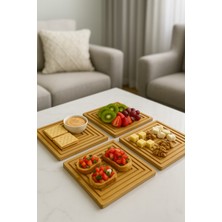 4'lü Ahşap Sunum Tahtası Seti 20X20 Kare Doğal Servis Altlığı