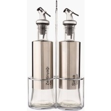 Şık 2'li Metal Standlı Cam Yağlık ve Sirkelik Seti, Beyaz