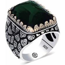 ​gümüş Yeşil Zirkon Taşlı Kare Erkek Yüzük