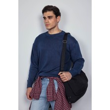 Erkek Oversize Bisiklet Yaka Basic Triko Kazak Lacivert