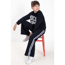 Lacivert Chicago Baskılı Kız Çocuk Şeritli Eşofman Takımı  22728