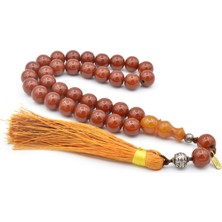 Hakkı Usta Imzalı Saçaklı Sistemli Koyu Turuncu Sıkma Kehribar Tesbih