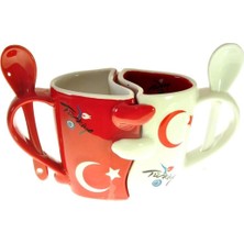 Küçük Türk Bayraklı Seramik Bardak, Dekoratif ve Hediyelik Çiftli Set