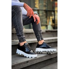 ZRN-056 Traktör Taban Siyah Beyaz Rugan Günlük Spor Ayakkabı