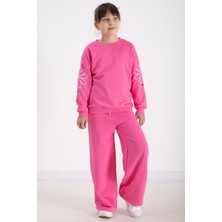 Pembe Kolları Papatya Nakışlı Bisiklet Yaka Kız Çocuk Eşofman Takımı 22743