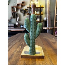 Kaktüs Desenli Yeşil Ahşap Peçetelik ve Rulo Havluluk, Şık ve Doğal Dekorasyon