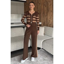 Kadın Şerit Desenli Triko Hırka Pantolon Ikili Takım (S-M-L Beden Uyumludur.) P-00018048