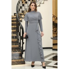 Asil Tesettür Inci Detaylı Elbise Gri