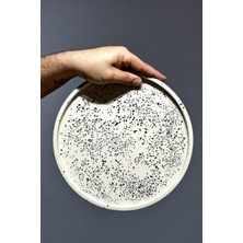 Dekoratif Terrazzo Yuvarlak Tepsi 26 cm Beton Mermer Desenli Sunumluk Organizer Tepsi Marble