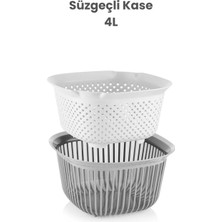 Çok Amaçlı Süzgeçli Kase 4 Litre, Makarna ve Pirinç Süzgeci Gri