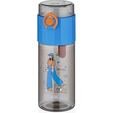 500ML Desenli Mavi Tritan Matara, Kilitli Kapak ve Süzgeçli Rahat Içim