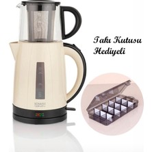 Hediyeli Optimal Krem Elektrikli Çay Makinesi ve Takı Kutusu Seti
