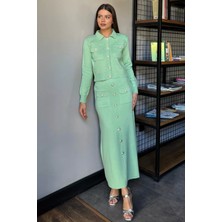 Düğme Detaylı Hırka Etek Triko Ikili Takım P-00017973