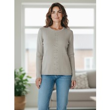 Kadın Önü Taşlı Kendinden Desenli Sıfır Yaka Bluz