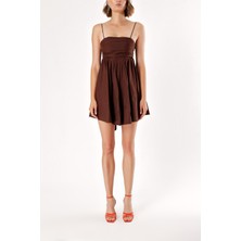 Kahve Askılı Mini Elbise 93911
