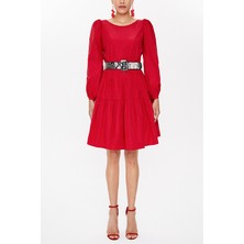 Kırmızı Balon Kol Elbise 93126