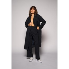 Thalure Kadın Lacivert Çizgili Üç Pileli Pantolon