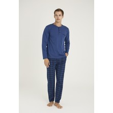 Kly 9223 Erkek %100 Pamuklu 4 Mevsim Kumaş Ekoseli Uzun Kollu Pijama Takım