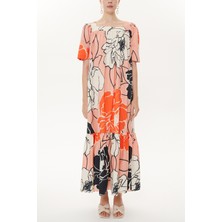 Pembe Bej Yarım Kollu Bol Kesim Elbise 93437