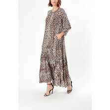 Leopar Büzgülü Bol Kesim Uzun Elbise 94288