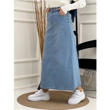 Doğal Kumaşlı Yıldız Rivetlı Kot Etek Açık Mavi