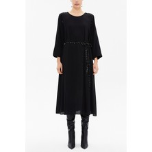 Desenli Omuzları Biyeli Midi Elbise 93039