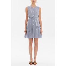 Çizgili Büzgülü Kolsuz Mini Elbise 92703