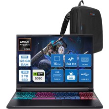 Acer Nitro V 16S Aı AN16S Amd Ryzen™ Aı 9 365 128GB Ddr5 2tb SSD 8GB/RTX5060 115W 16"qhd+ 2560X1600 180Hz IPS Freedos Gaming Bilgisayar. NHQXUEY001F34+ZETTAÇANTA
