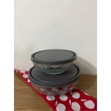 Gri Kapaklı Cam Kase Seti, 880CC ve 1500CC, Şık ve Fonksiyonel Tasarım