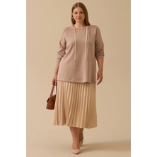 Galaxi Kadın Büyük Beden Bağcıklı Basic Sweatshirt 4002 Camel