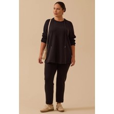 Galaxi Kadın Büyük Beden Bağcıklı Basic Sweatshirt 4002 Siyah