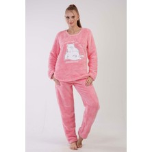 Kadın Pembe Renk Welsoft Kumaş Bisiklet Yaka Uzun Kollu Pijama Takımı C8T5N0603