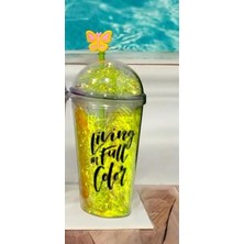 Pipetli Bardak Matara Sevimli Suluk 450 ml  Çift Katmanlı Püsküllü