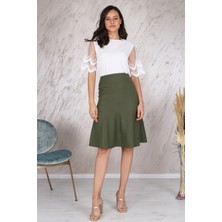 Apsen Kadın Haki Mevsimlik Parçalı kloş Midi Etek 1896-63