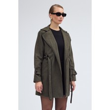 Kaşe Kadın Şık Tasarım Yaka Kaban ve Kemer