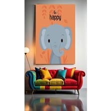 Özkacar Group Çocuk Odası Kreş Be Happy Fil Ev Duvar Salon Güzellik Salonu Ofis Dükkan Dekarasyon Kanvas Tablo