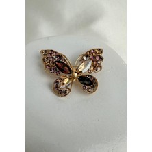 Altın Rengi Renkli Mekik Taşlı Kelebek Broş (5cm)