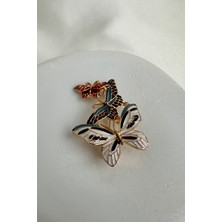 Altın Rengi Renkli Mineli Üç Kelebek Figürlü Broş (4cm)
