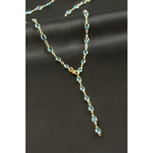 Oval Zirkon Taşlı Çelik Y Kolye