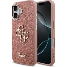 iPhone 17 Uyumlu Kılıf Lisanslı 4g Büyük Metal Kamera Çerçeveli ve Logolu Glitter Kapak Pembe